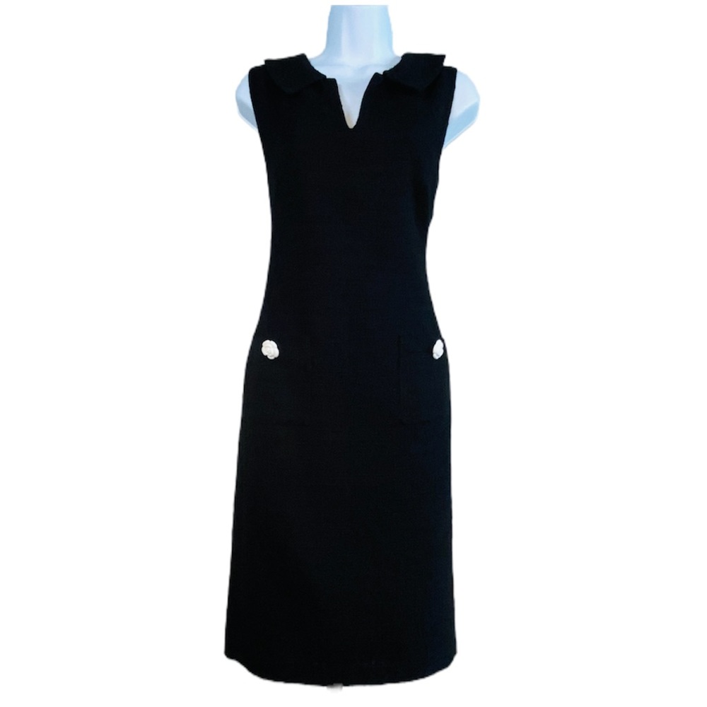 Karl Lagerfeld Black Shift Collared Dress With White Daisy Buttons Size 10